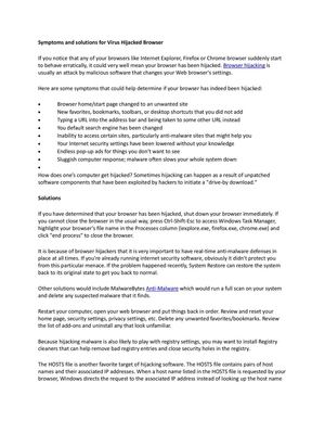 Symptoms and solutions for Virus Hijacked Browser 