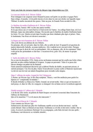 Romans sur le Moyen Age disponibles à la Médiathèque