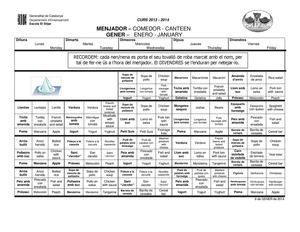 Menú menjador gener i febrer 2014