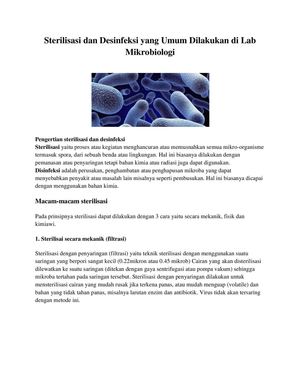Sterilisasi dan Desinfeksi yang Umum Dilakukan di Lab Mikrobiologi