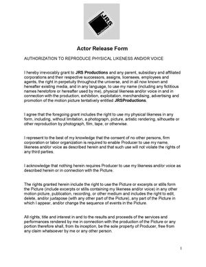 Actor Release Form Unsigned