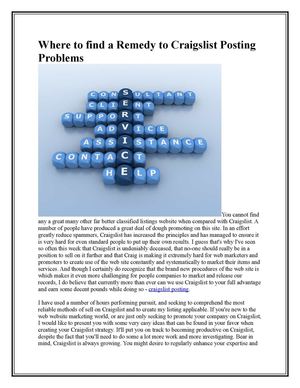 Where to find a Remedy to Craigslist Posting Problems