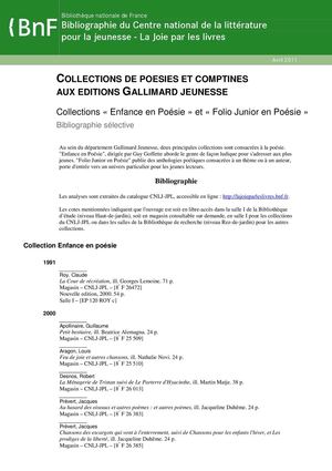 Bibliographie Bnf_Collection de poésies et de comptines aux EDITIONS Gallimard jeunesse