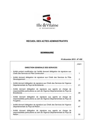 Ille-et-Vilaine - Recueil N° 450 : décisions de la CP du 2/12/2013 et arrêtés