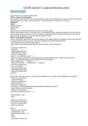 CIS 407 iLab 6 of 7 Login and Security Levels