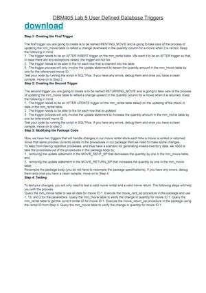 DBM405 Lab 5 User Defined Database Triggers