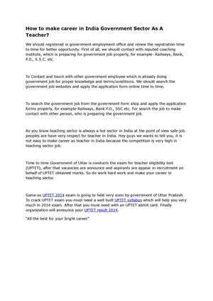 How to make career in India Government Sector As A Teacher?