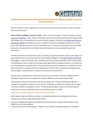 eGestalt Launches New Risk Management Module Service for Aegify Cloud-SaaS IT Security & Compliance Solution