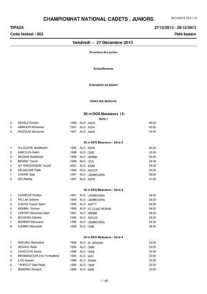 programme du championnat national cadets juniors