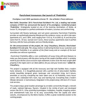 Panchsheel Announces the Launch of ‘Pratishtha’