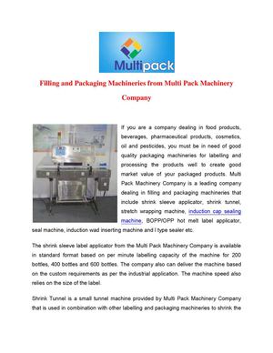 Filling and Packaging Machineries from Multi Pack Machinery Company - www.multipackmachinery.com