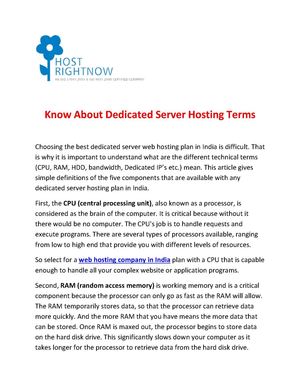 Know About Dedicated Server Hosting Terms