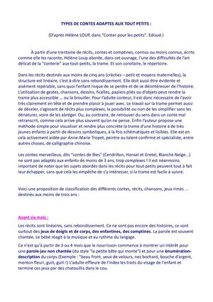 TYPES DE CONTES ADAPTES AUX TOUT PETITS d'après apple-paille