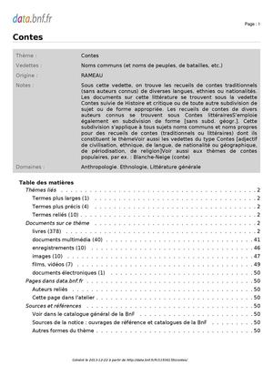 Contes - Liste des docs indexés sous cette autorité matière RAMEAU à la Bnf
