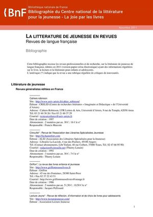 Bibliographie Bnf_La littérature de jeunesse en revues