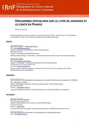 Bibliographie Bnf_les organismes spécialisés sur le livre de jeunesse et le conte en France