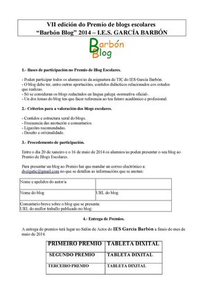 VII EDICIÓN DO PREMIO DE BLOGS ESCOLARES