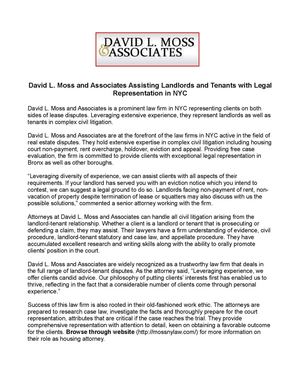 David L. Moss and Associates Assisting Landlords and Tenants with Legal Representation in NYC