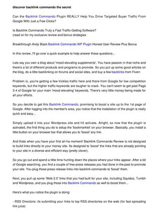 Announcing Backlink Commando The Blueprint Sauce You Need To Get 1000+ Visitors A Day...