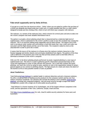 Phishing attack using fake Delta Airlines email id– TotalDefense Blog