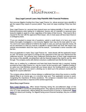 Easy Legal Lawsuit Loans Help Plaintiffs With Financial Problems