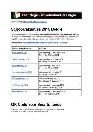 Schoolvakanties 2015 Belgie - Exacte datums op kalender