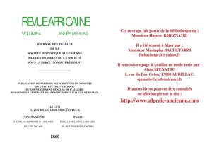Revue Africaine - Vol 4 - 1860