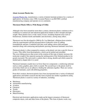 Thermoset Plastic Offers a Wide Range of Utility