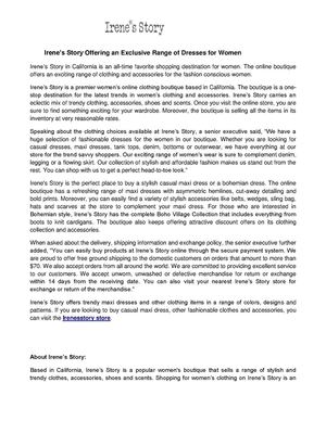 Irene’s Story Offering an Exclusive Range of Dresses for Women