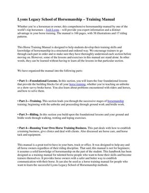 Lyons Legacy School of Horsemanship – Training Manual