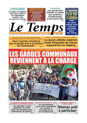 Le Temps d'Algérie Edtion du Mercredi 8 Janvier 2014