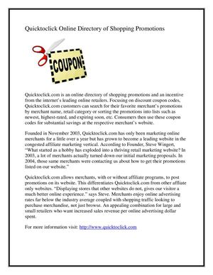 Quicktoclick Online Directory of Shopping Promotions