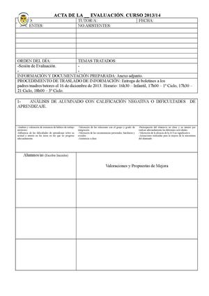Documentos cumplimentación ACTAS EVALUACIÓN
