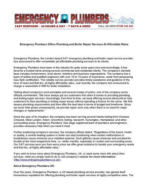 Emergency Plumbers Offers Plumbing and Boiler Repair Services At Affordable Rates