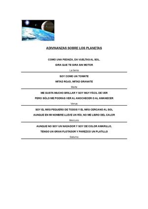 Adivinanzas sobre los planetas