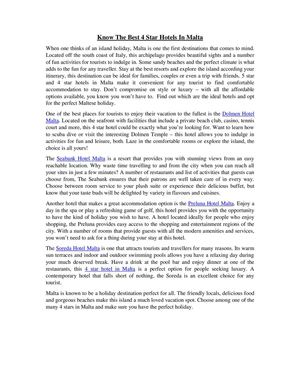 Know The Best 4 Star Hotels In Malta