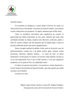 CARTA AGRADECIMIENTO A LOS COLEGIOS CAMPAÑA 2013
