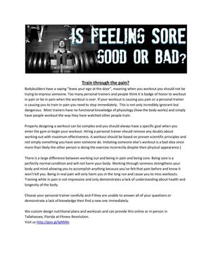 Train through the Pain? Tallahassee Personal Training