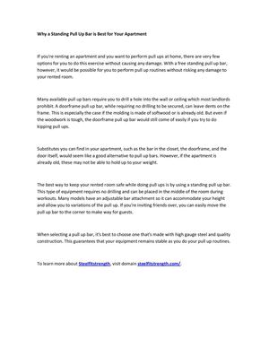 Why a Standing Pull Up Bar is Best for Your Apartment