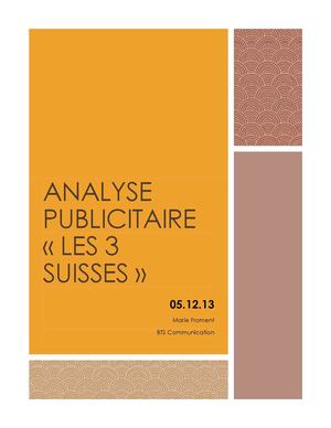 Analyse de la publicité des 3 Suisses * Chouchouthérapie