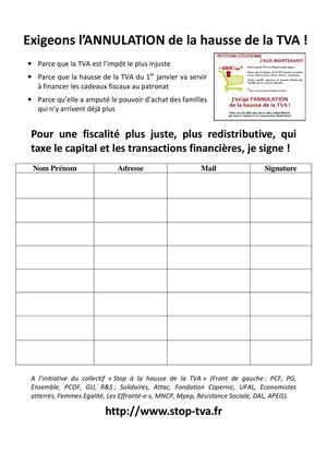 Pétition pour l'annulation de la hause de la TVA