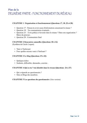 Synthèse des réponses au questionnaire Réseau Marie Pré (2013)