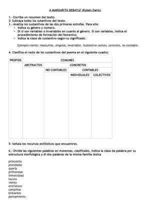 Sustantivos y otras cosas en "A Margarita Debayle"