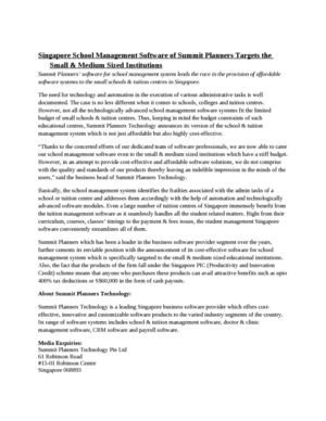 Singapore School Management Software of Summit Planners Targets the Small & Medium Sized Institutions