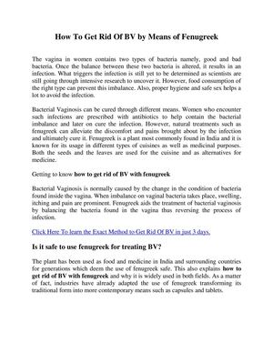 How To Get Rid Of BV By Means Of Fenugreek