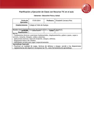 Planificación clase de voleibol