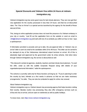 Special Discounts and Vietnam Visa within 24 Hours at vietnam-immigration.org