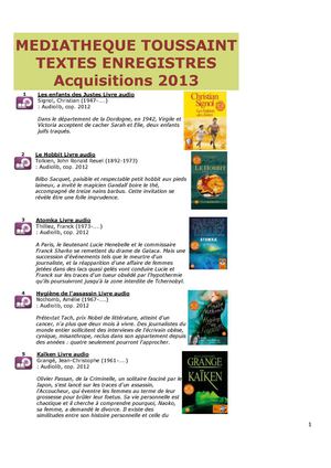 Textes enregistré, acquisitions 2013