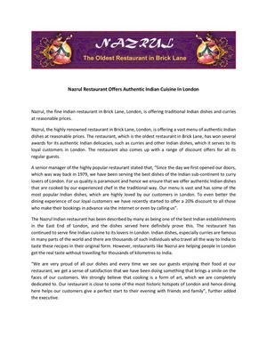 Nazrul Restaurant Offers Authentic Indian Cuisine In London