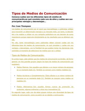 Tipos de Medios de Comunicación
